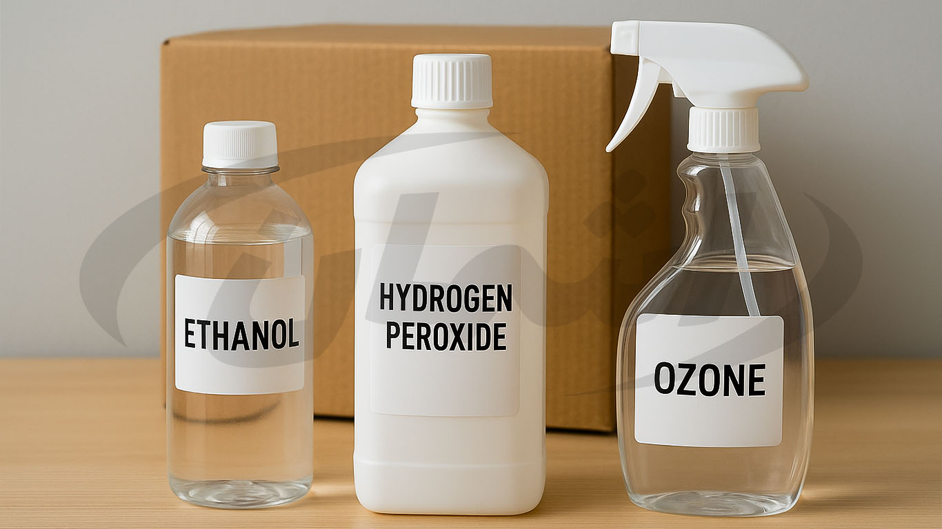 مقایسه الکل طبی، پراکسید هیدروژن و ازن در ضدعفونی بسته‌بندی صنایع غذایی|اشمان