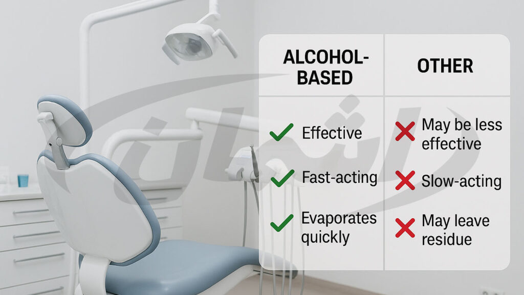 مقایسه ضدعفونی های بر پایه الکل با سایر ضد عفونی کننده ها در محیط دندانپزشکی|اشمان