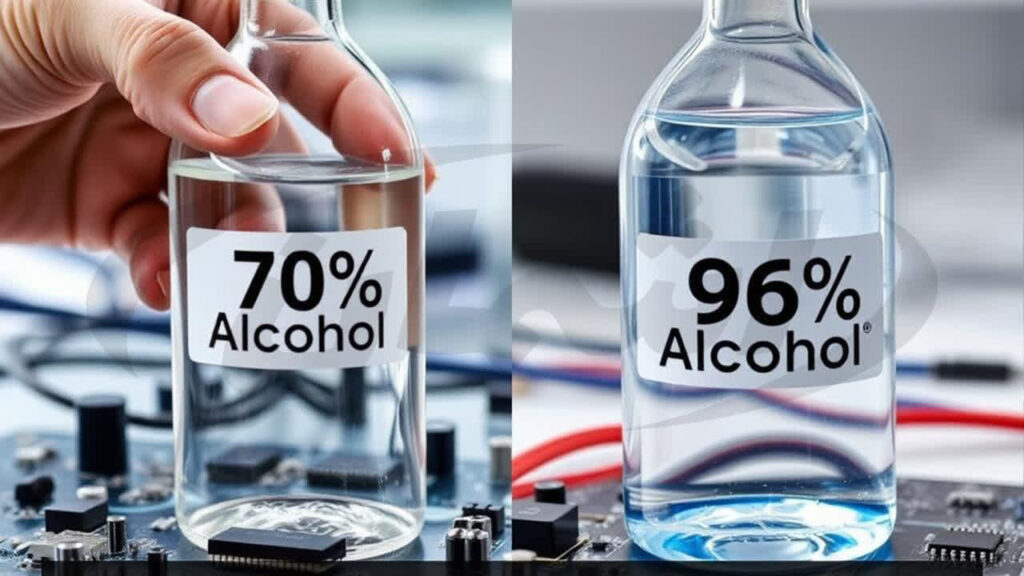 مقایسه الکل طبی 70 درصد و 96 درصد در ضدعفونی برد های الکترونیکی +جدول|اشمان