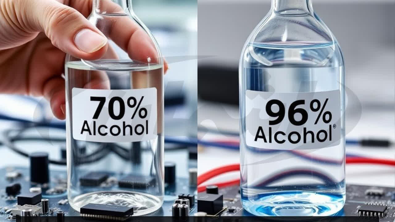 مقایسه الکل طبی 70 درصد و 96 درصد در ضدعفونی برد های الکترونیکی +جدول|اشمان
